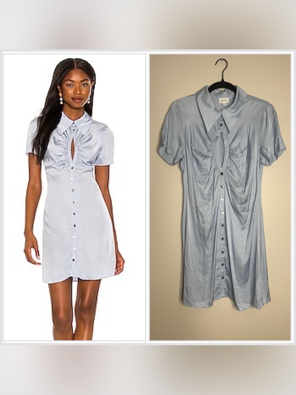 NEW Song of Style Lily Blue Satin Viscose Button Front Collared Mini Dress Small